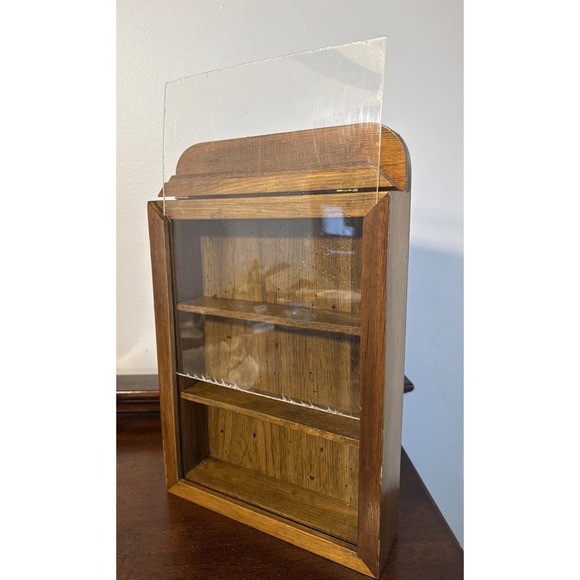 The Unbranded Brand Other - 14.5"x9"x2.5" - 3 Tier Shelf Wall Hangin Wood Shadow Box VNTG Slide Panel Front